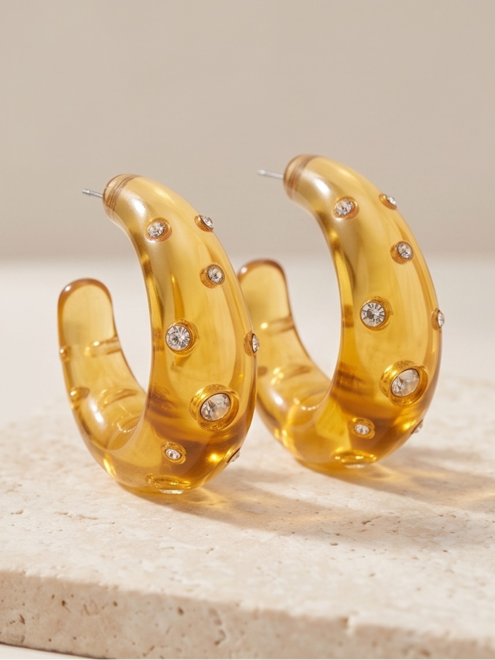 Gold-Tone Amber Hoop Earrings — Women Jewelry
